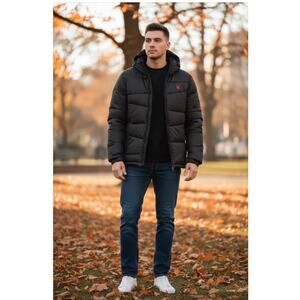 NEW- Spyder Men’s Hooded Puffer Jacket Black Full Zip Insulated Winter  Size XL